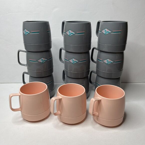 Lot 12 Vintage Classic Dinex #1197  Gray Pink Insulated Mugs - Picture 1 of 8